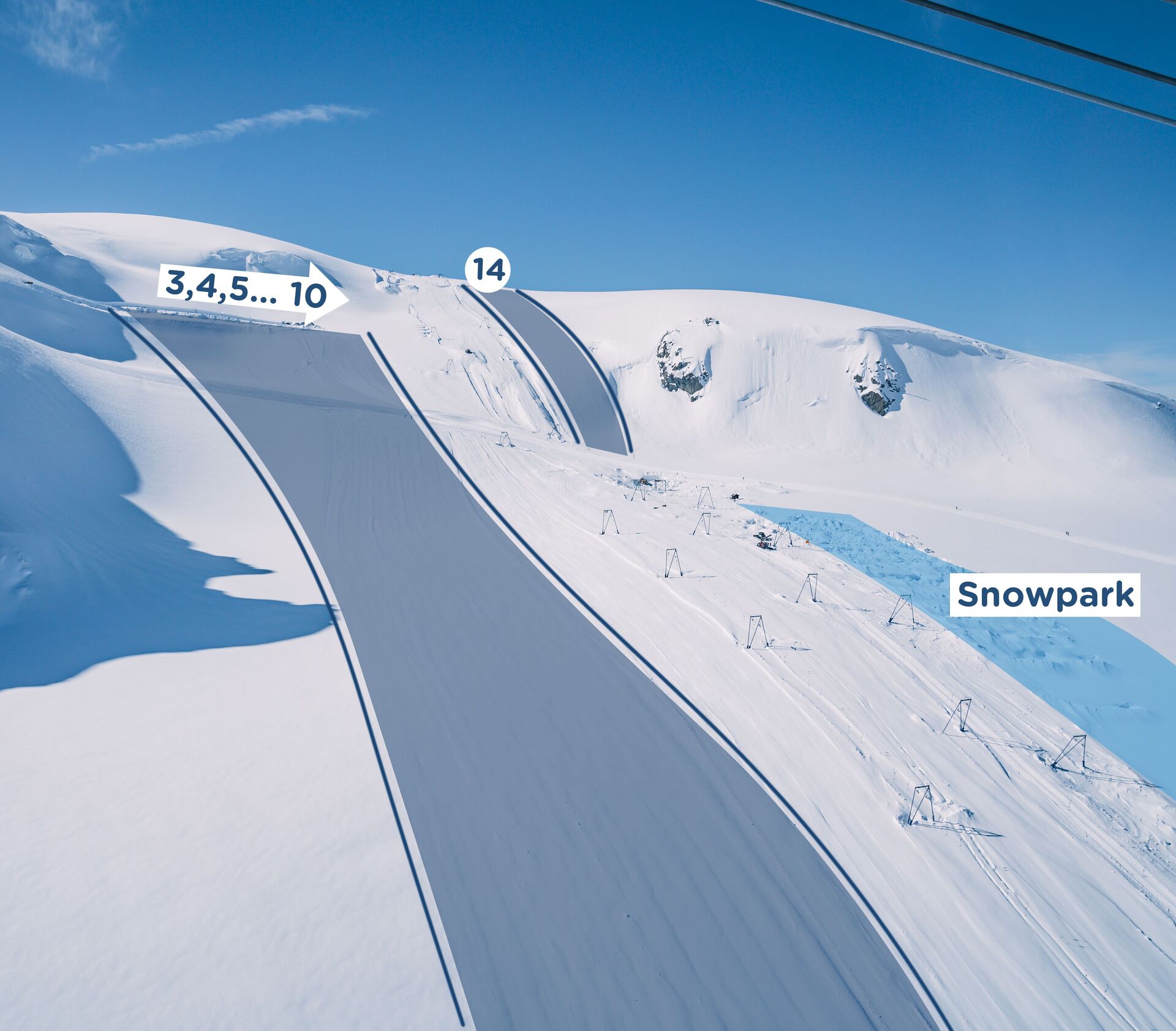 Mapa de la zona de entrenamiento del glaciar de Zermatt