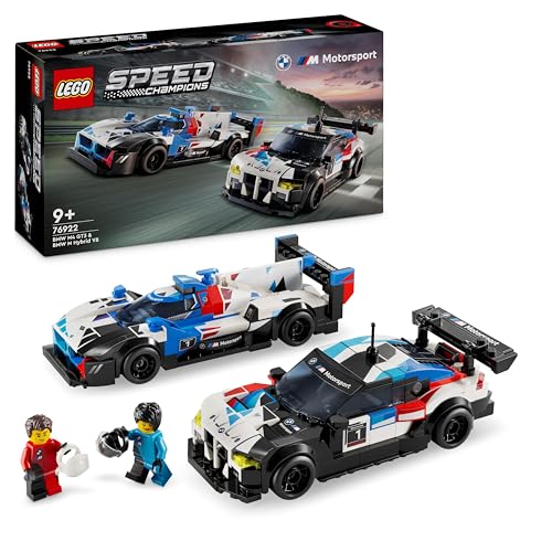 LEGO Speed Champions Coches de Carreras BMW M4 GT3 y BMW M Hybrid V8 Vehículos de Juguete, 2 Maquetas de Construcción y 2 Minifiguras de Pilotos, Regalo para Niños y Niñas de 9 Años o Más 76922