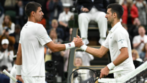 Alexei Popyrin y Novak Djokovic en el US Open 2024. Foto: getty