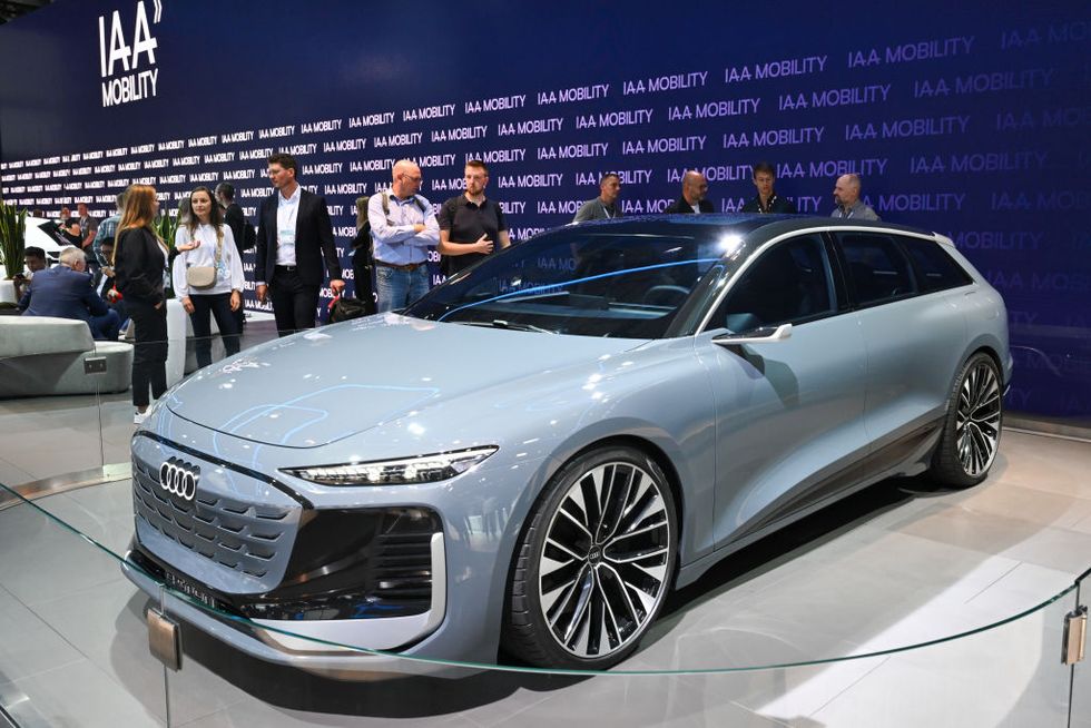 audi a6 avant etron in pale blue at iaa mobility international motor show
